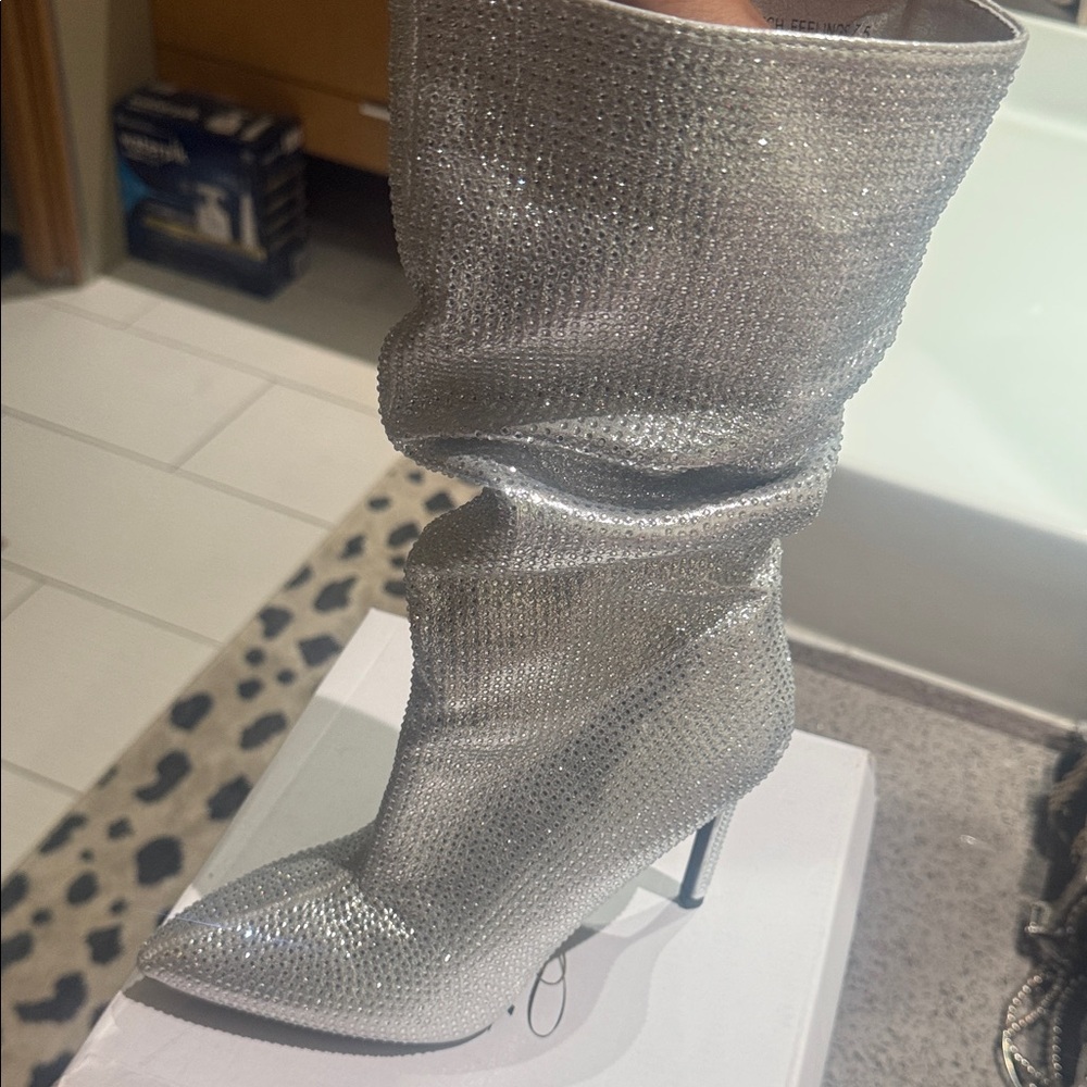 Dior Silver Crystal-Embellished Slouchy Pointed-Toe Stiletto Boot